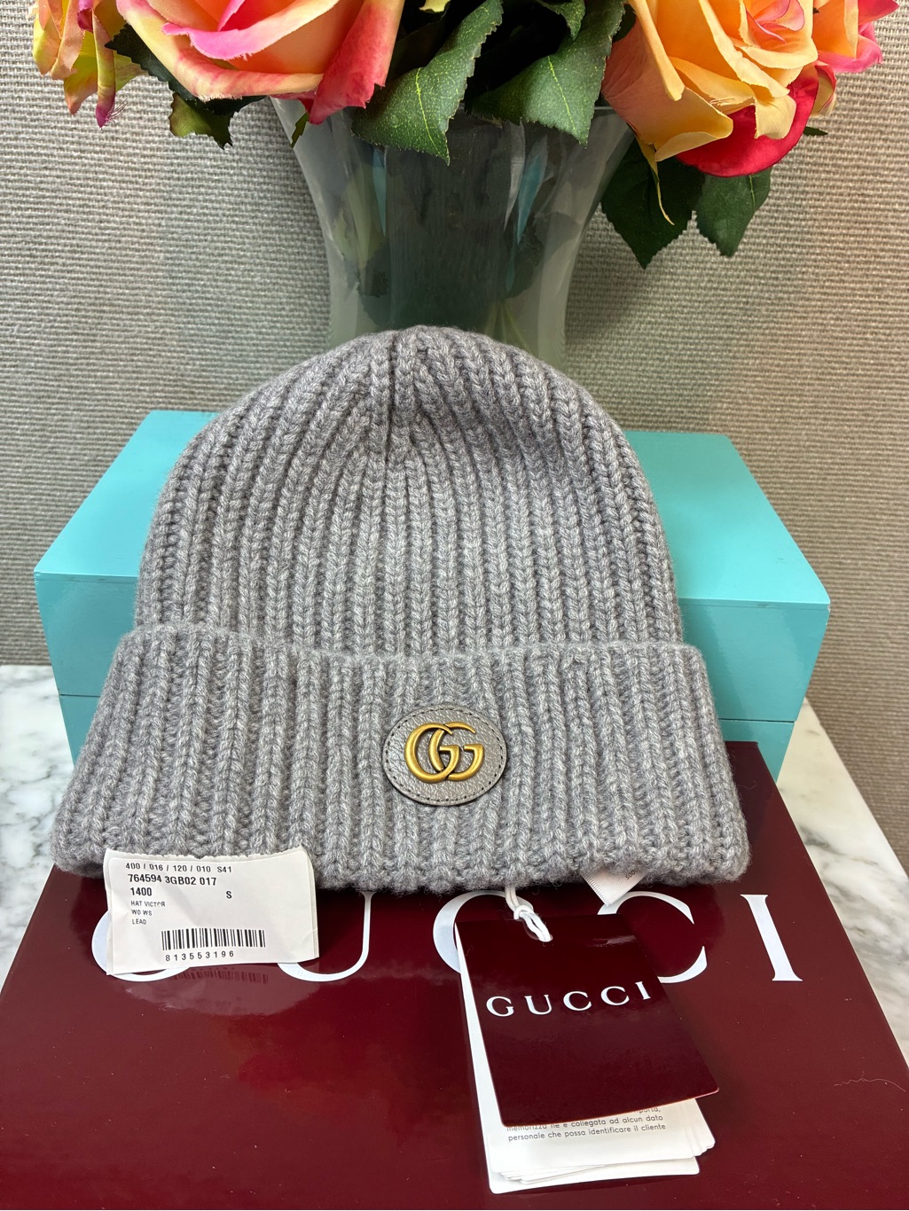 Gucci Cashmere & Wool Size Small Grey Beanie Hat - $490 Retail Nwt & Box